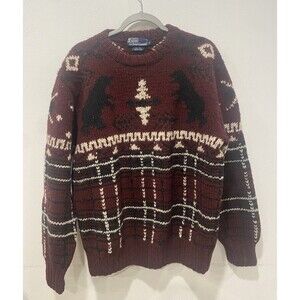 Polo Ralph Lauren Fair Isle Nordic 100% Wool Hand-knitted Crewneck Sweater Sz L